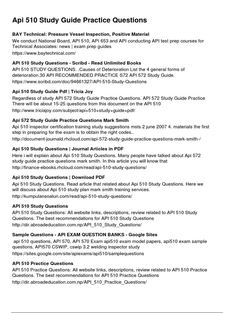 Api 510 study guide practice questions pdf pdf application