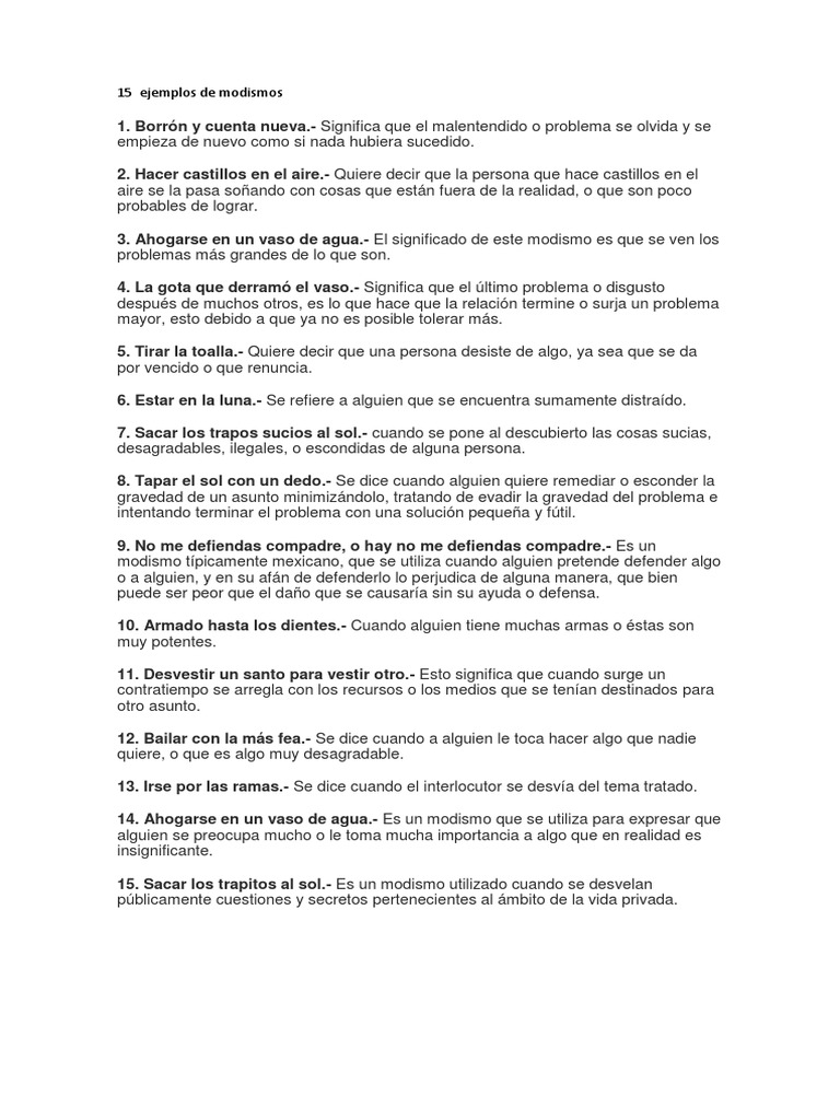 Ejemplos De Modismos