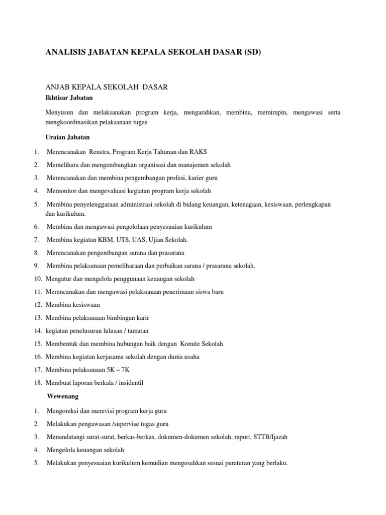 Analisis Jabatan Kepala Sekolah Dasar Pdf