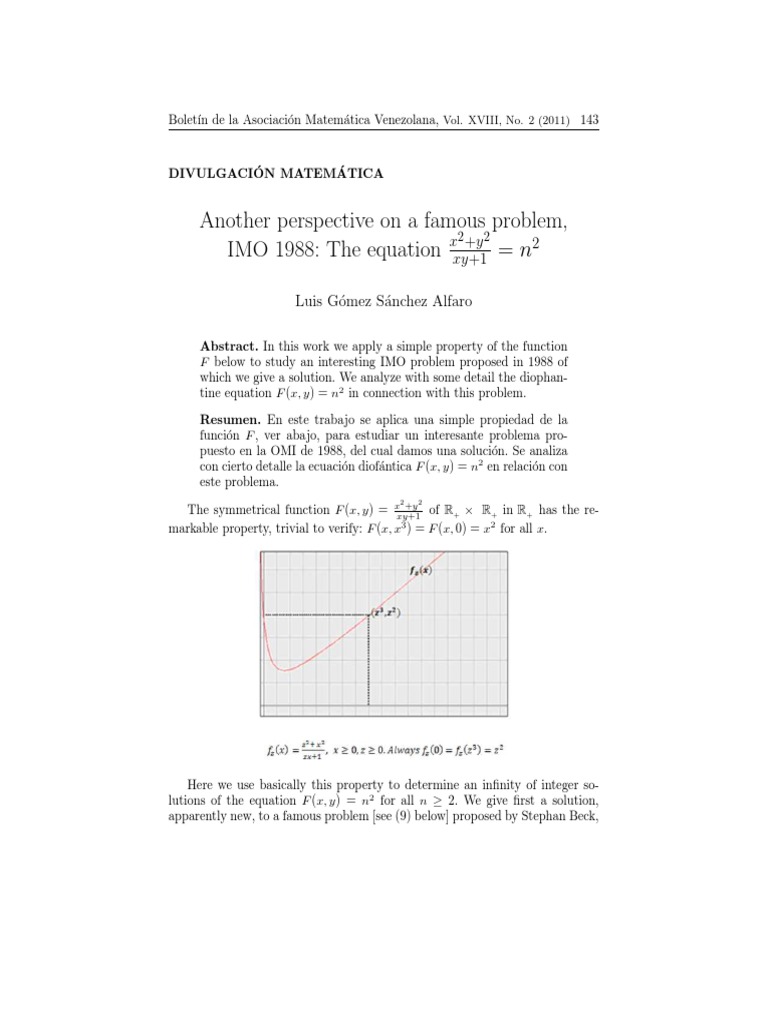 Another Perspective On A Famous Problem, IMO 1988: The Equation N | PDF ...