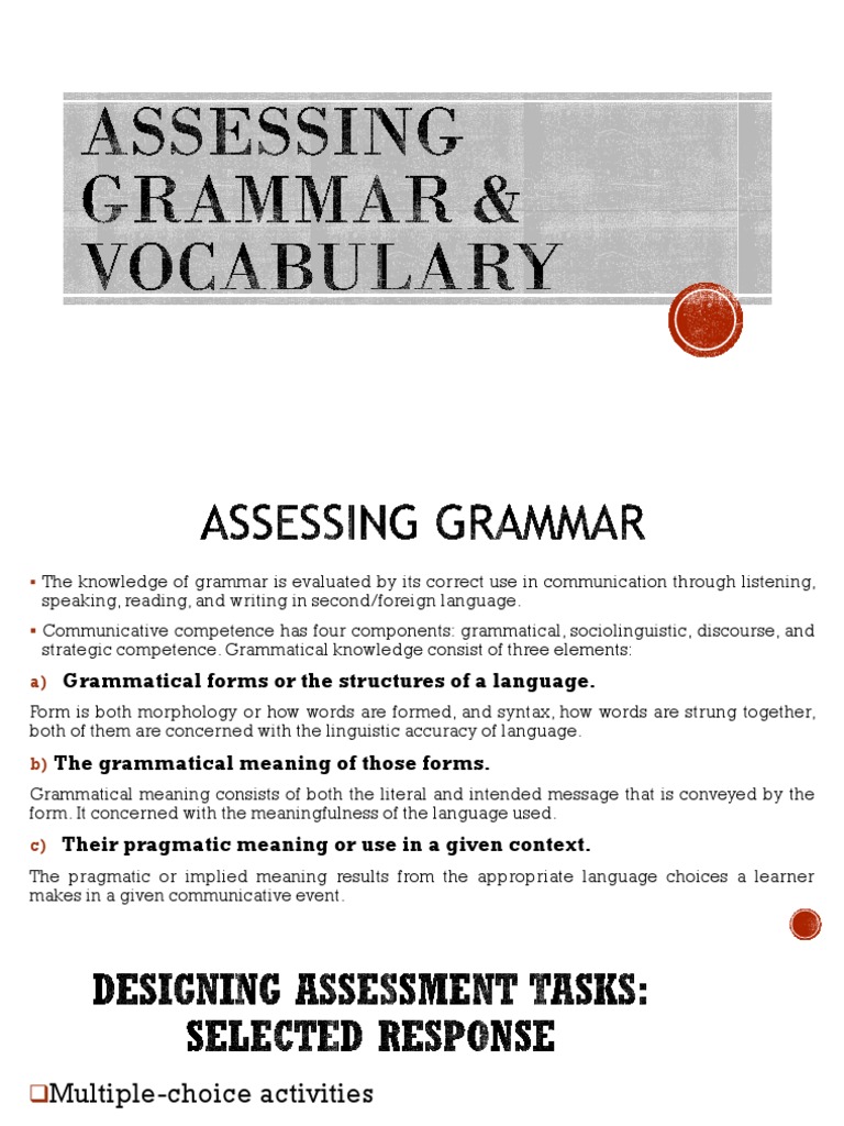 Grammar and Vocabulary Assessment Techniques | PDF | Language Arts ...