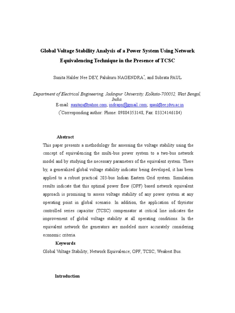 Global Voltage Stability Analysis Using TCSC | PDF | Capacitor ...