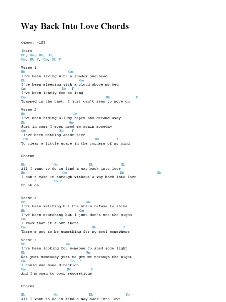 Way back into love chords song structure songs