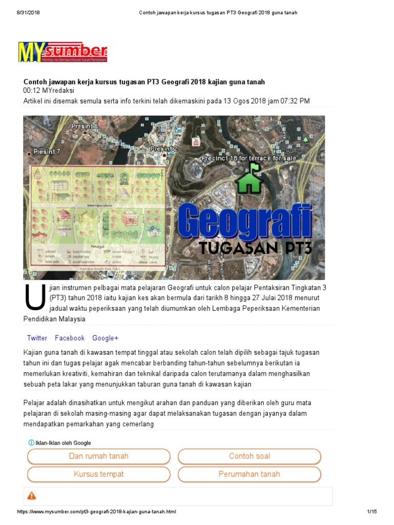 Contoh Jawapan Kerja Kursus Tugasan Pt3 Geografi 2018 Guna Tanah Pdf