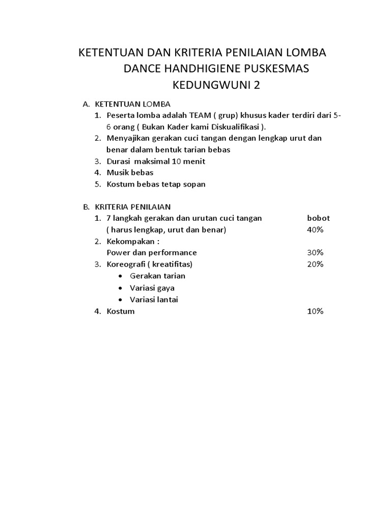 Ketentuan Dan Kriteria Penilaian Lomba Dance Handhigine
