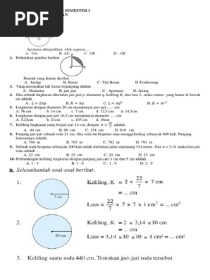 Matematika Sd Kelas 6 Semester I Soal Lingkaran