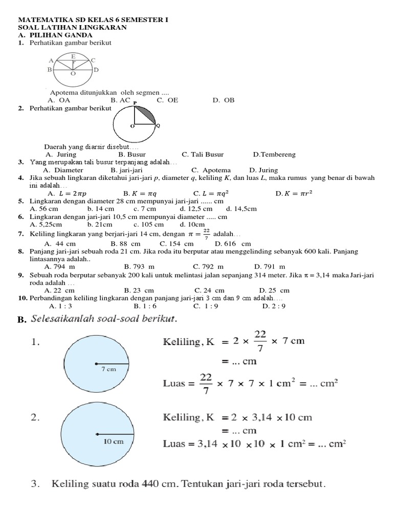 Contoh Latihan Soal Kumpulan Soal Matematika Kelas 6 Sd Tentang Lingkaran