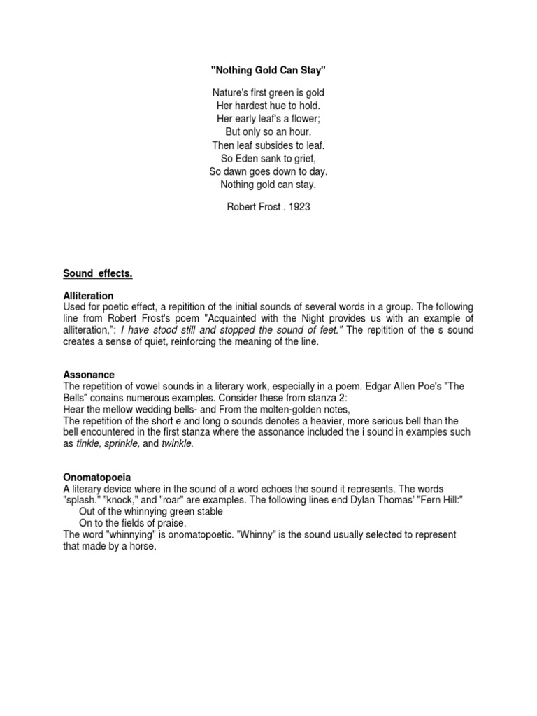 Nothing Gold Can Stay Pdf Rhyme Poetry