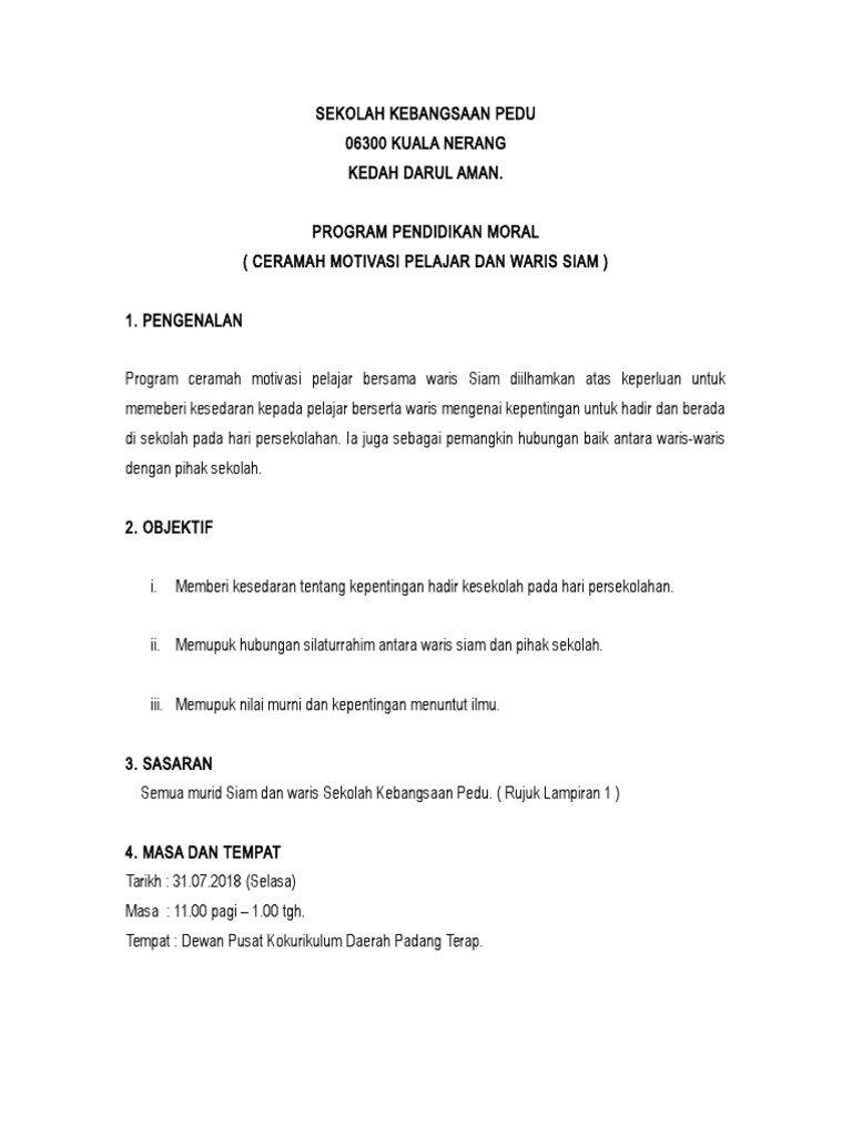 Kertas Kerja Program Pendidikan Moral - Ceramah Motivasi Pelajar ...