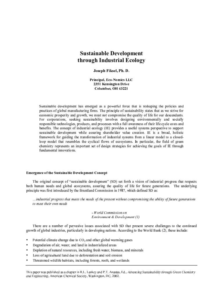 Sustainable Development Through Industrial Ecology Pdf
