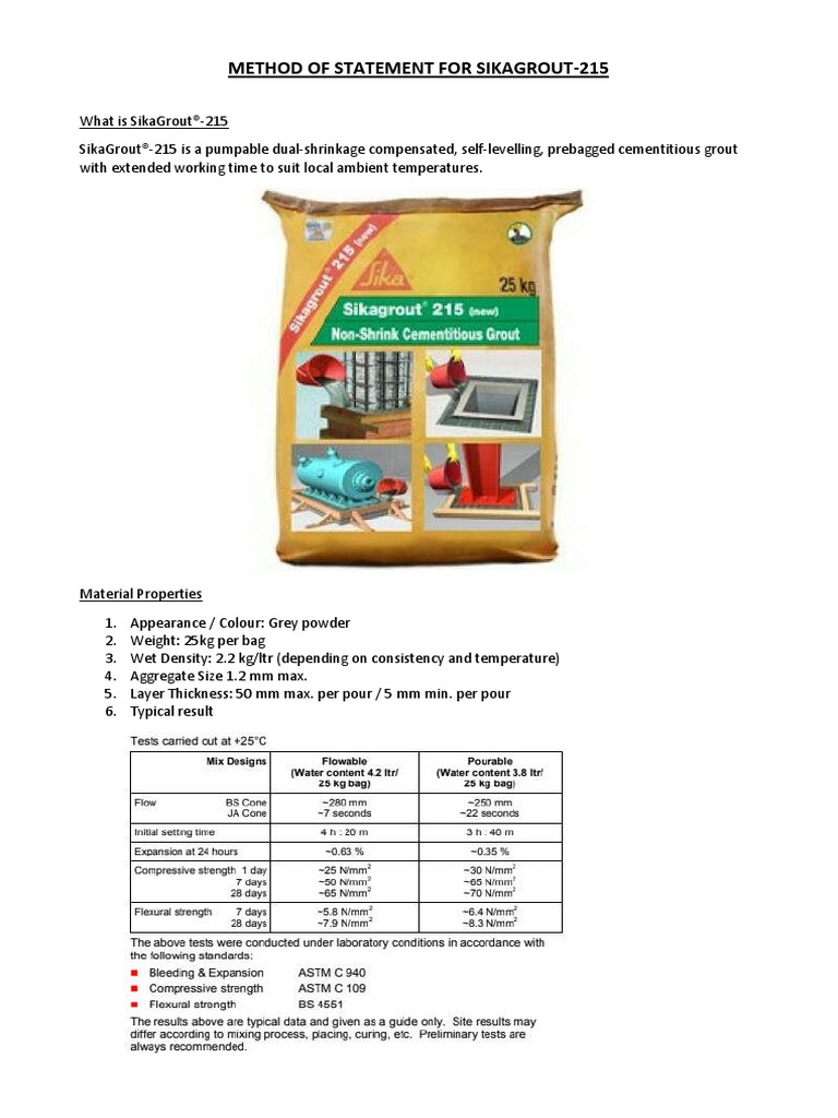 Method of Statement for Sika Grout215 Concrete Water