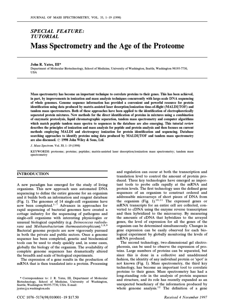 Mass Spectrometry in Proteome Analysis | PDF | Mass Spectrometry ...