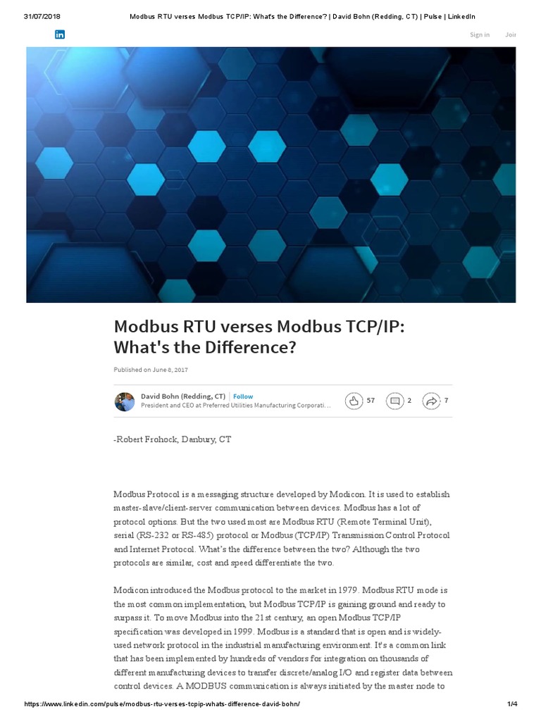 Modbus RTU Versus TCP/IP | PDF | Transmission Control Protocol ...
