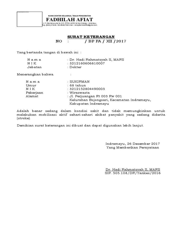 Surat Keterangan Dokter Pensiun