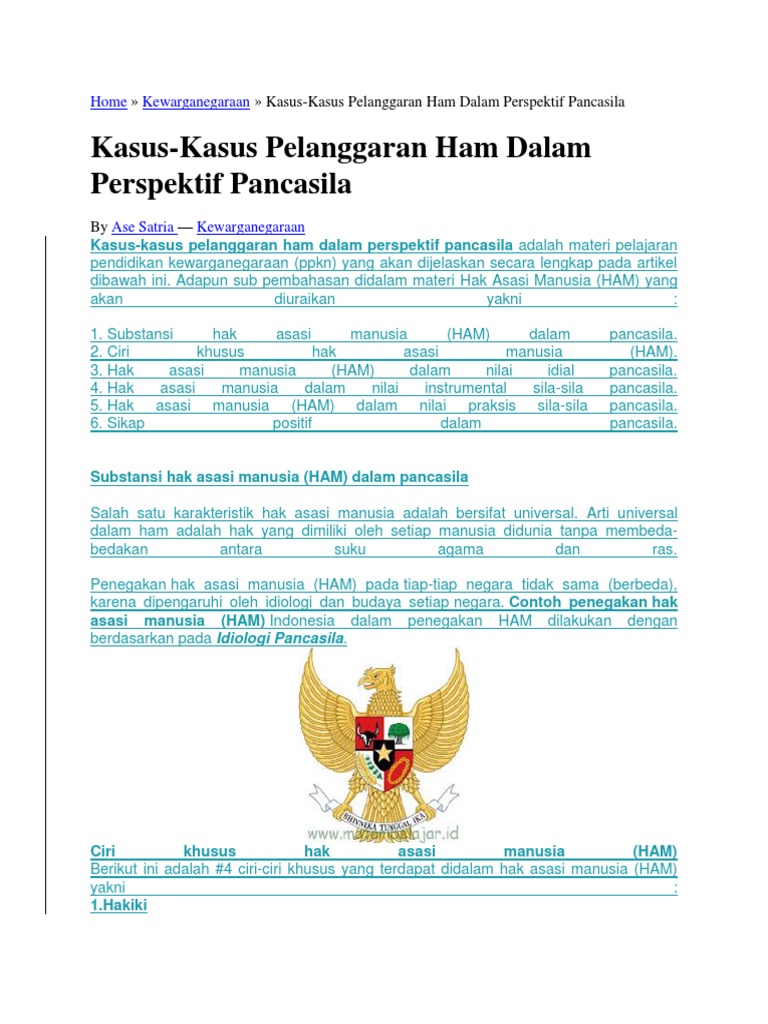 Contoh Soal Kasus Kasus Pelanggaran Ham Dalam Perspektif Pancasila Barisan Contoh