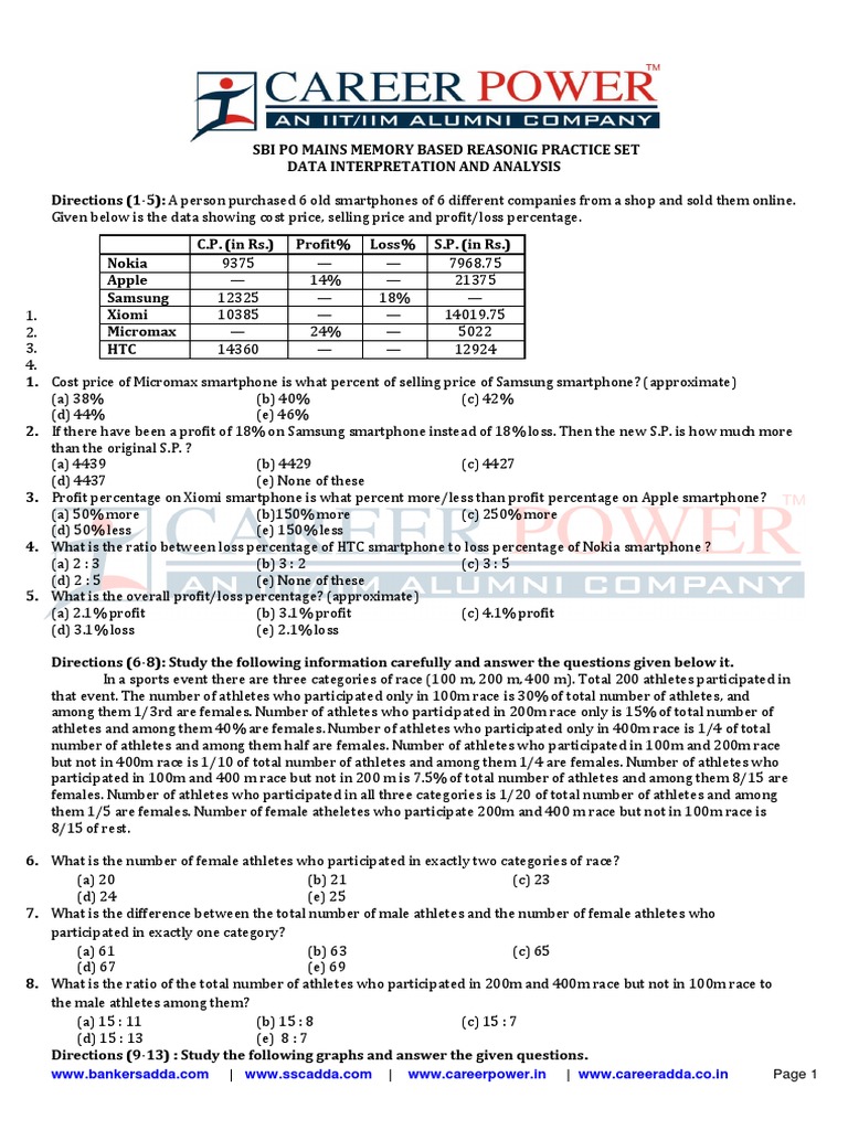 SBI PO Mains Data Interpretation Set | PDF | Smartphone | Htc