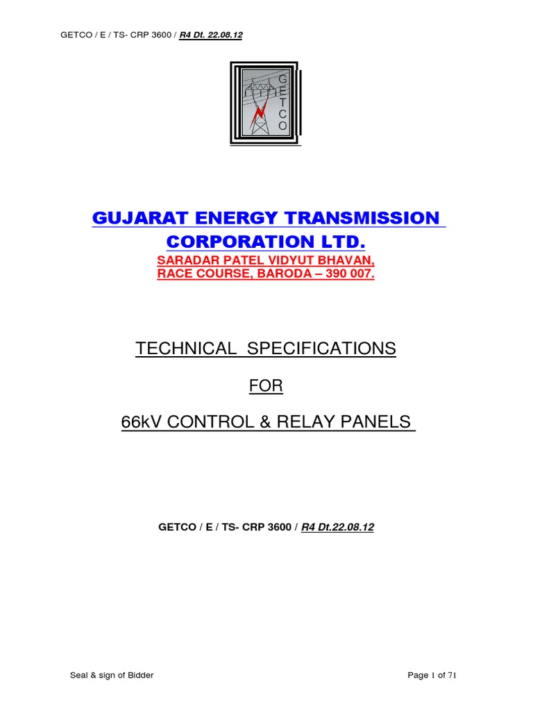 66kV Control & Relay Panels Specifications | PDF | Switch | Relay