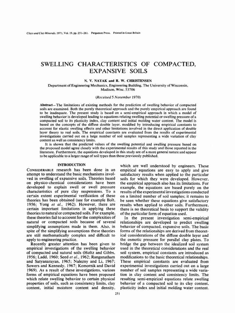 Swelling Characteristics of Expansive Soils | PDF | Soil | Porosity