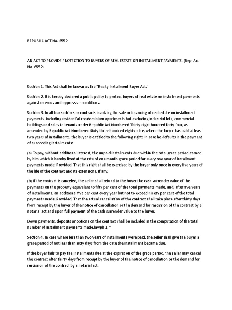 REPUBLIC ACT No 6552 | PDF | Financial Transaction | Payments