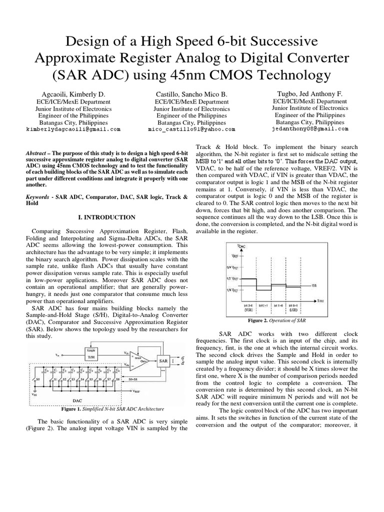 Design Of A High Speed 6 Bit Successive Approximate Register Analog To Digital Converter Sar Adc Using 45nm Cmos Technology Analog To Digital Converter Electronic Circuits