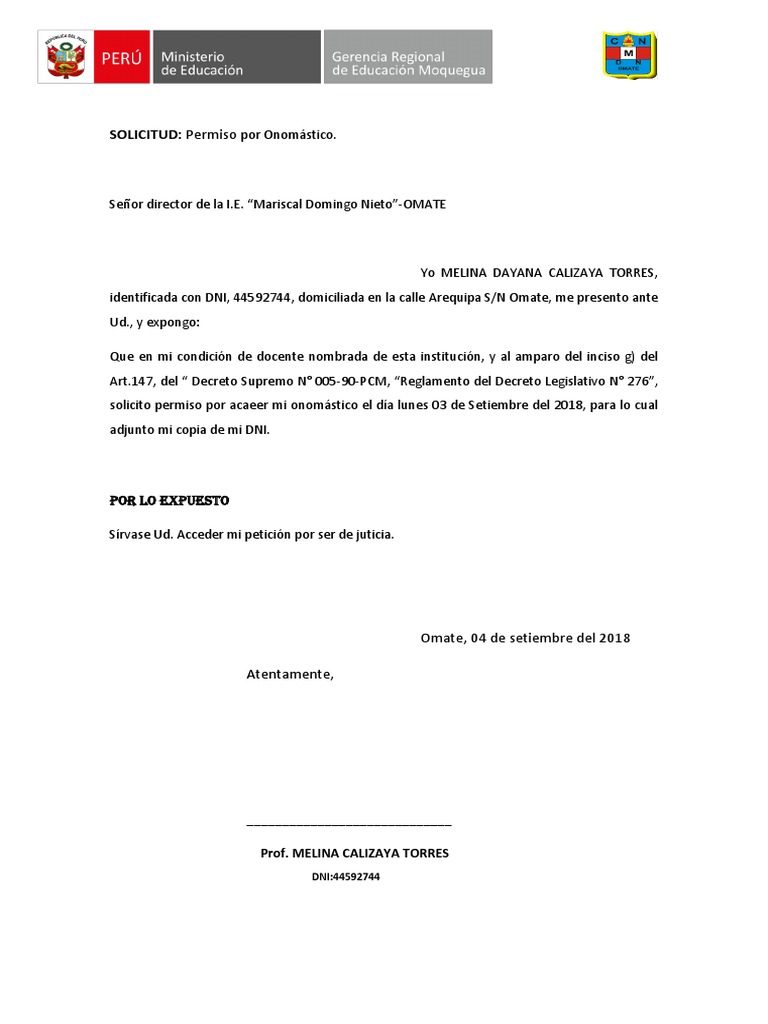 Solicitud de Permiso por onomástico