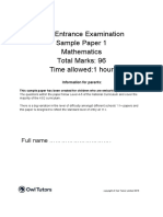 11 + Entrance Examination Sample Paper 1 Mathematics Total Marks: 96 Time Allowed:1 Hour