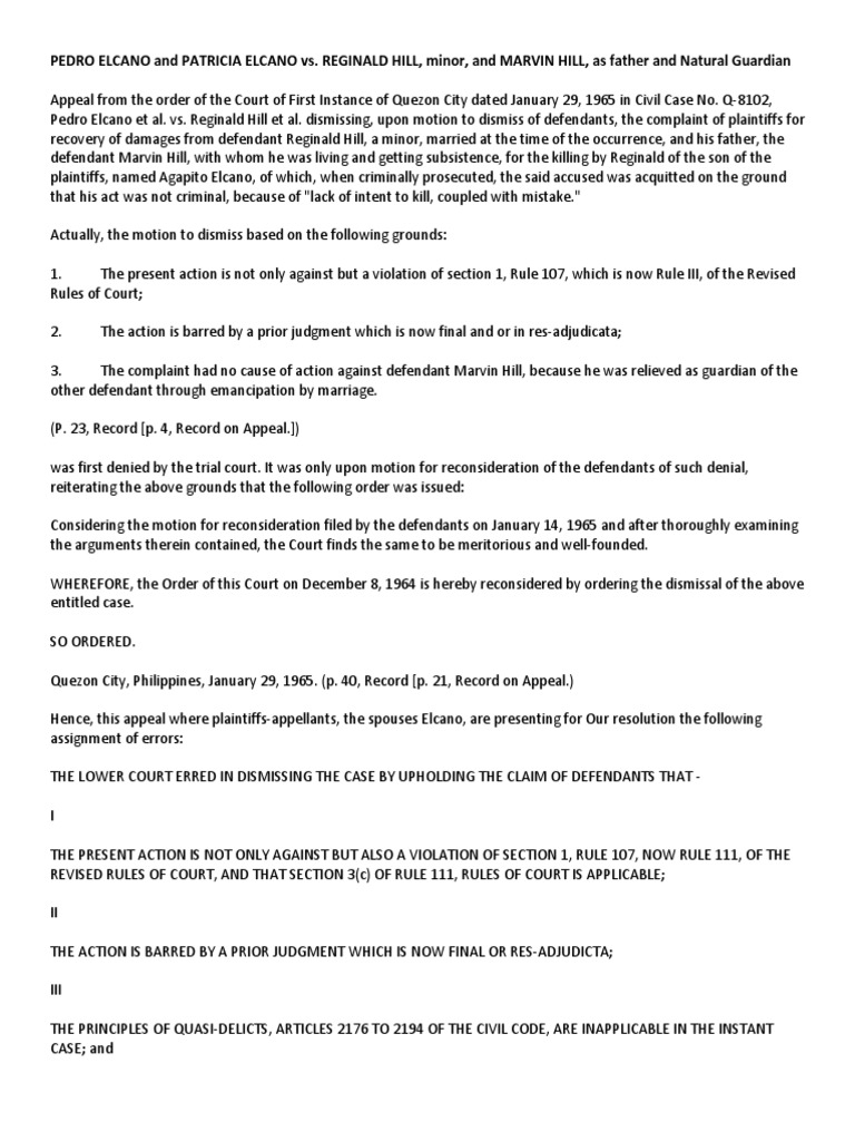 Elcano V Hill PDF Lawsuit Negligence