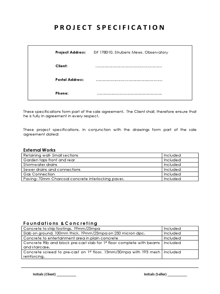 Detailed Project Specifications Document | PDF | Damages | Door