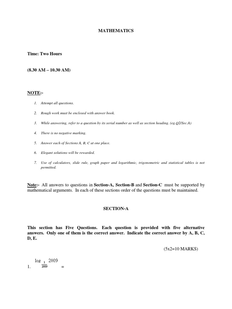 Math Exam Instructions | PDF | Algebra | Discrete Mathematics