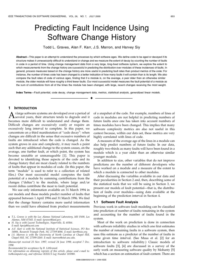 Predicting Software Faults from Change History | PDF | Poisson ...