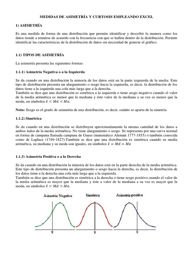Bolsa Maestría apetito 28 Medidas Asimetria Curtosis Con EXCEL | PDF | Oblicuidad | Análisis  estadístico