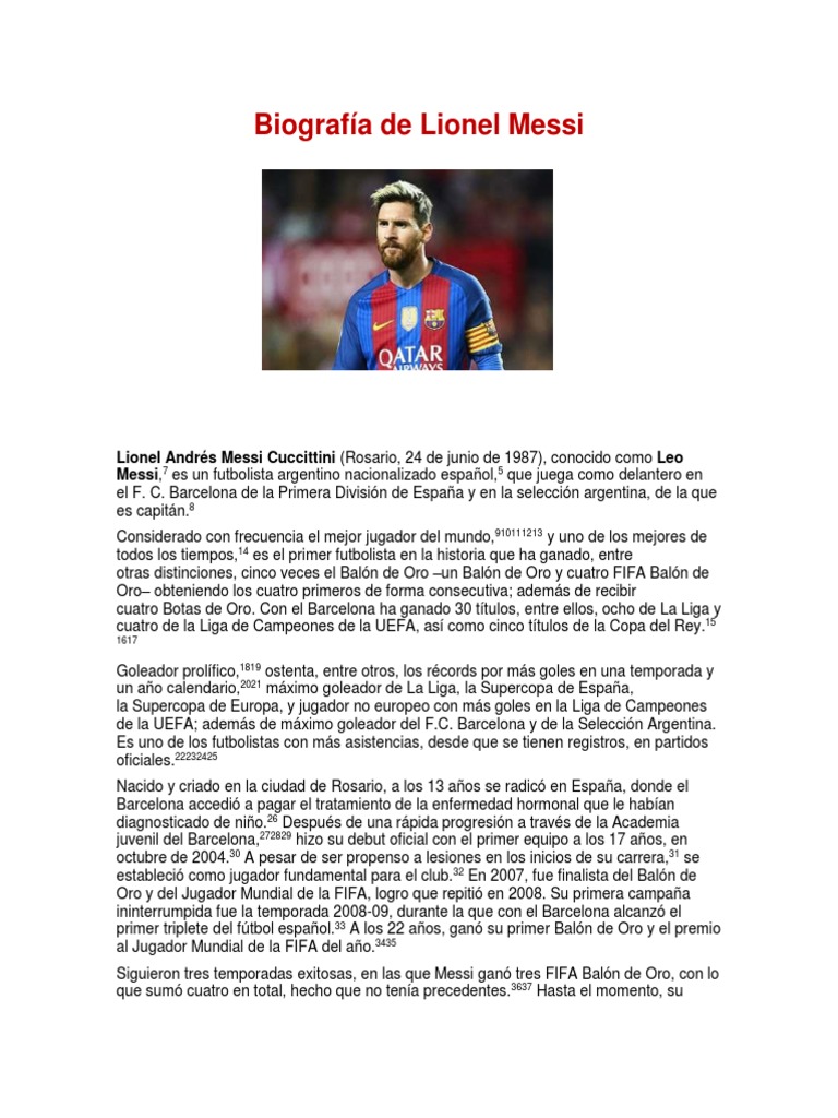 Biografía de Lionel Messi PDF Lionel Messi FC Barcelona