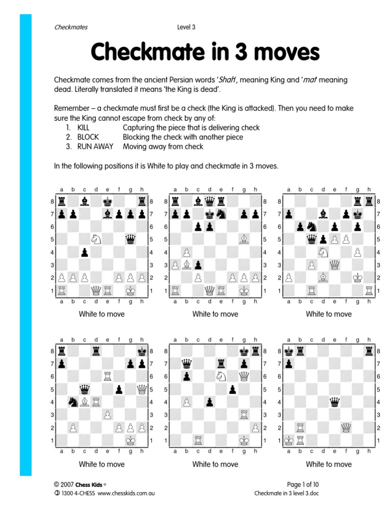 400 Chess Checkmate Puzzles in Two and Three Moves Printable PDF with  Answers Instant Download 