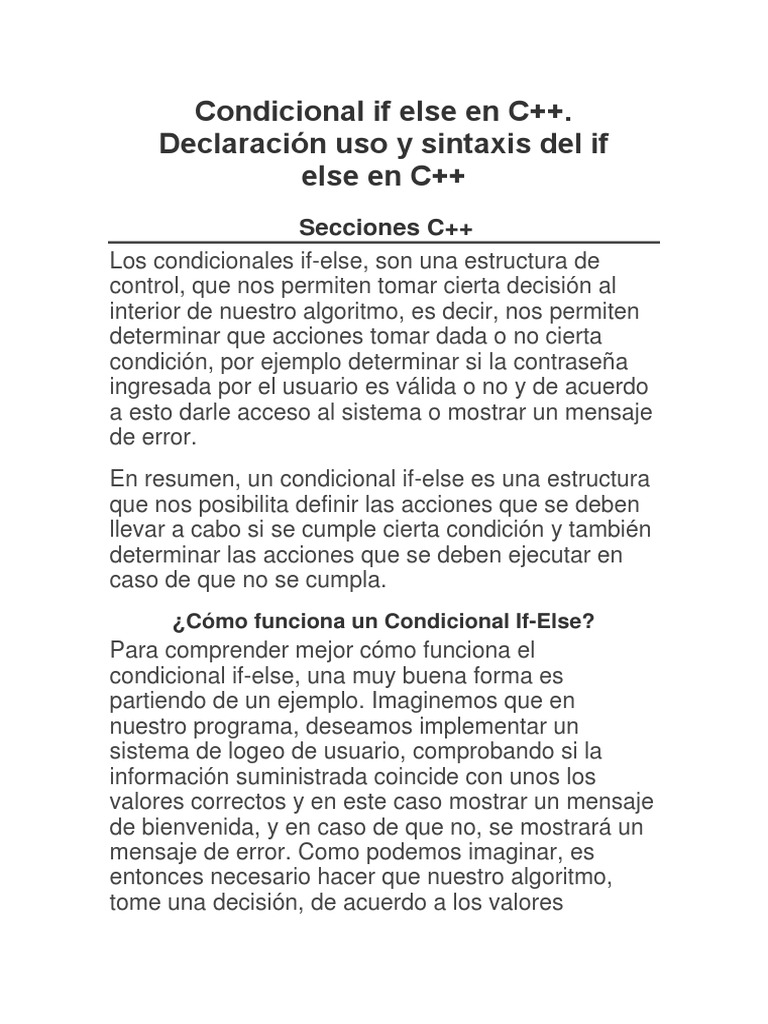 Uso del condicional if-else en C++ | PDF | C ++ | Contraseña