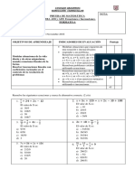 Prueba de Contenidos N°8 Matemática 8vo Formato A