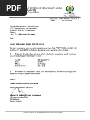 Aadk Bukit Raja Klang Surat Ujian Air Kencig
