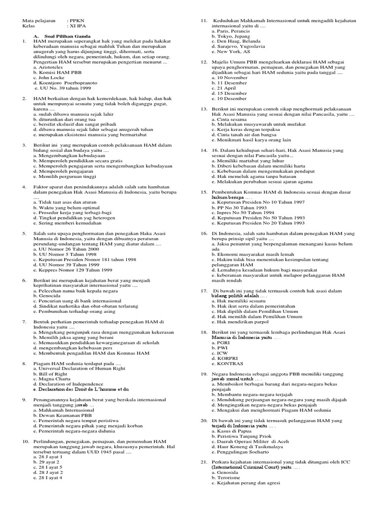 Soal Ppkn Smester 1