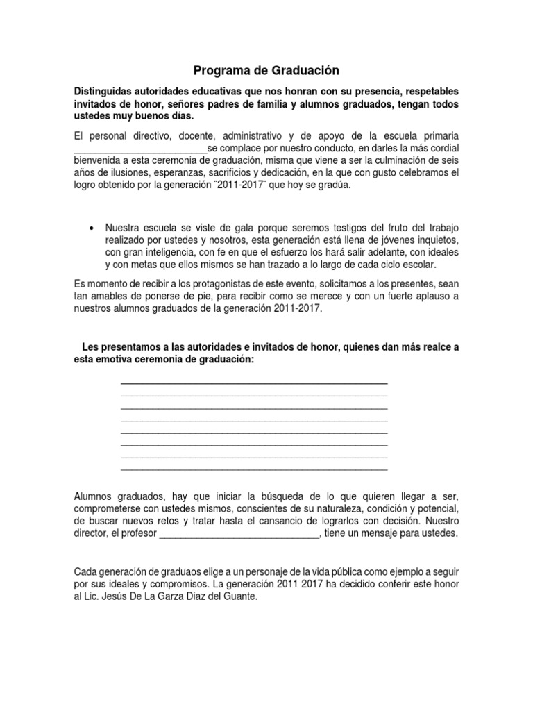 Programa de Graduación | Descargar gratis PDF | Educación primaria