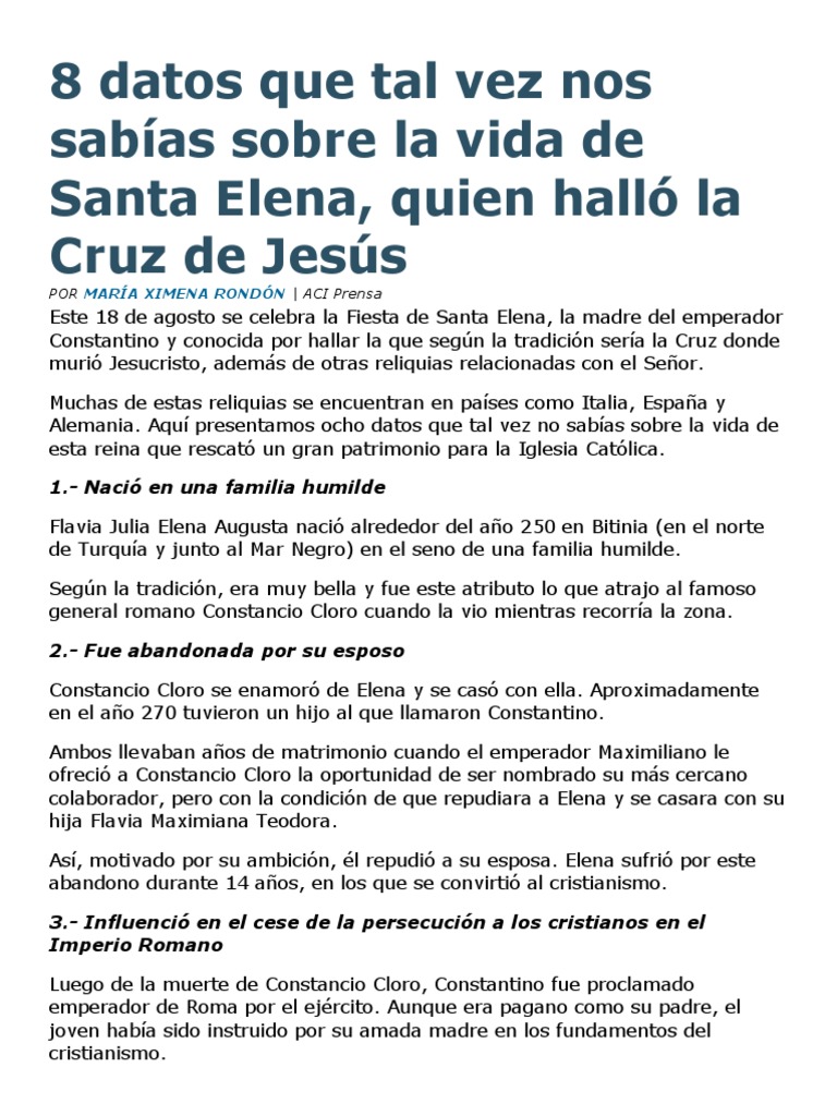 8 Datos Que Tal Vez Nos Sabías Sobre La Vida de Santa Elena | PDF |  Constantino el grande | Religión y creencia