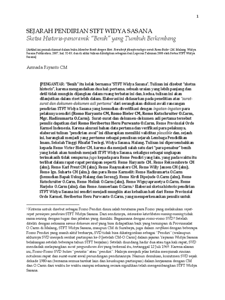Sejarah Pendirian STFT Widya Sasana | PDF