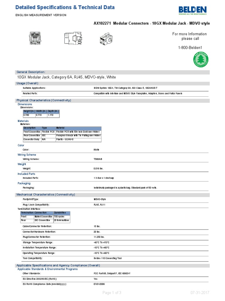 Modular Jack rj45 BELDEN Ax 102271 | PDF | Electrical Connector ...