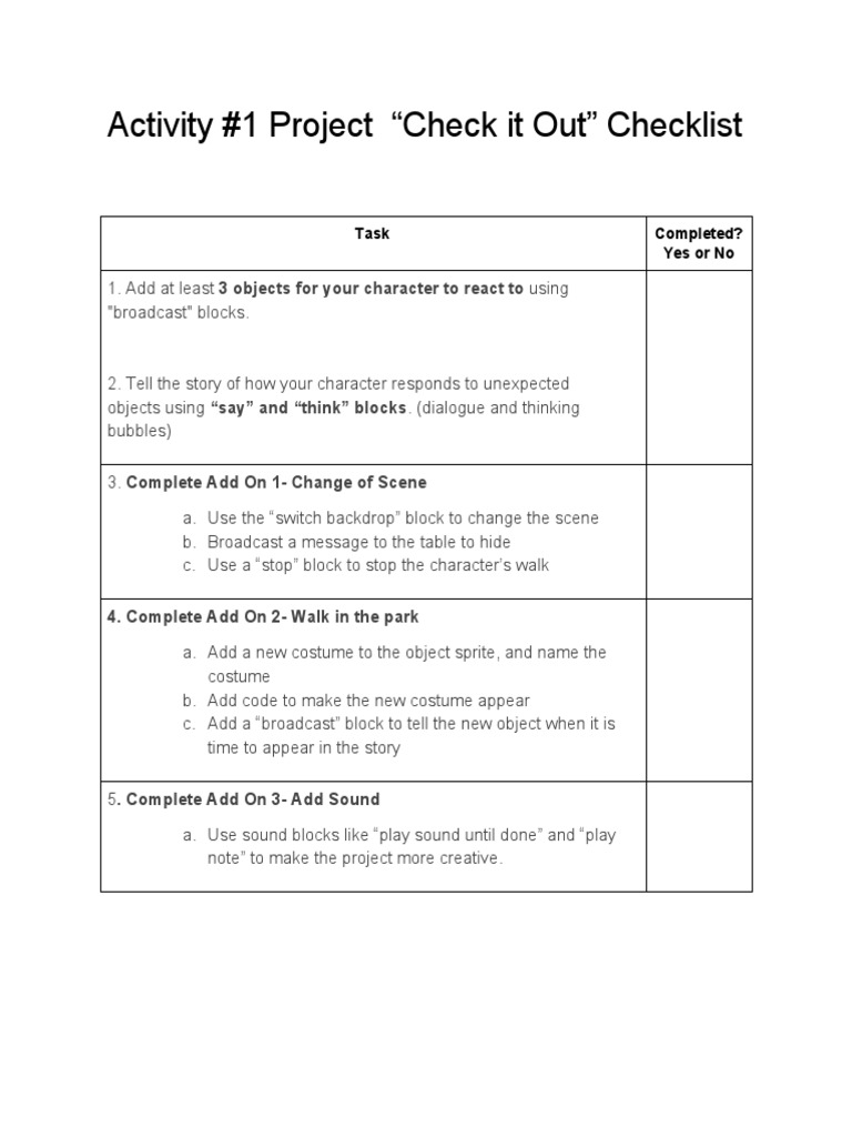 Activity 1 Check It Out Checklist | PDF