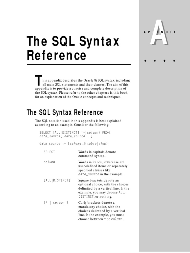 Oracle 8i SQL Syntax Reference Guide | PDF | Oracle Database | Database ...