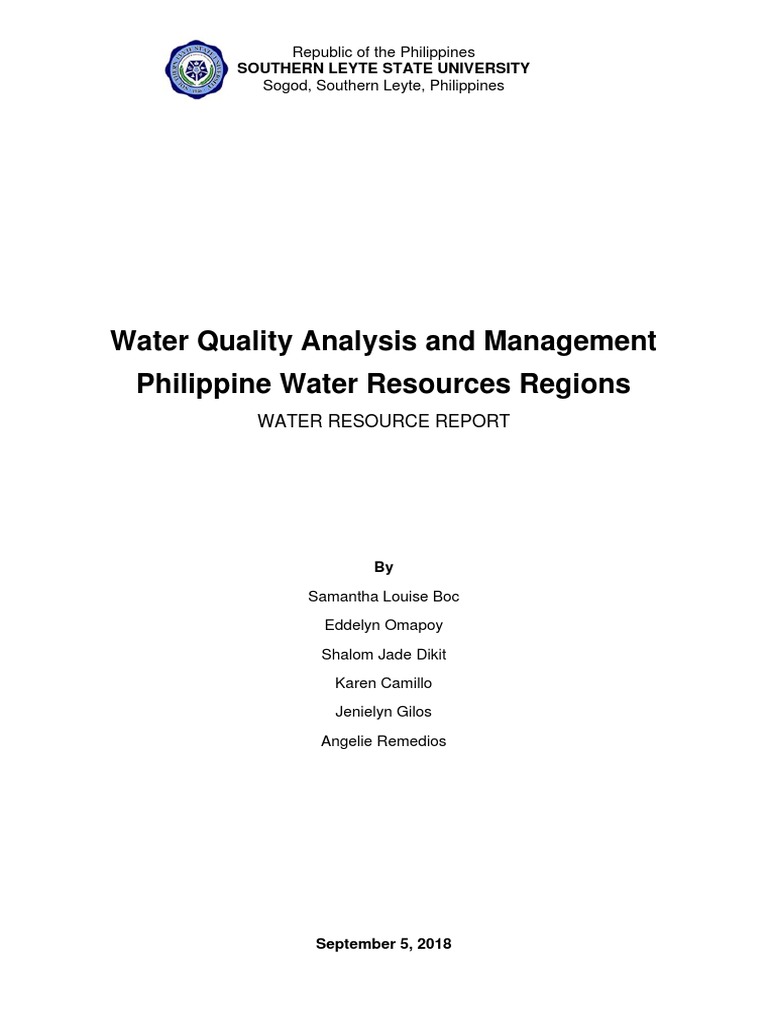 Water Quality Analysis and Management in the Philippines A Report from