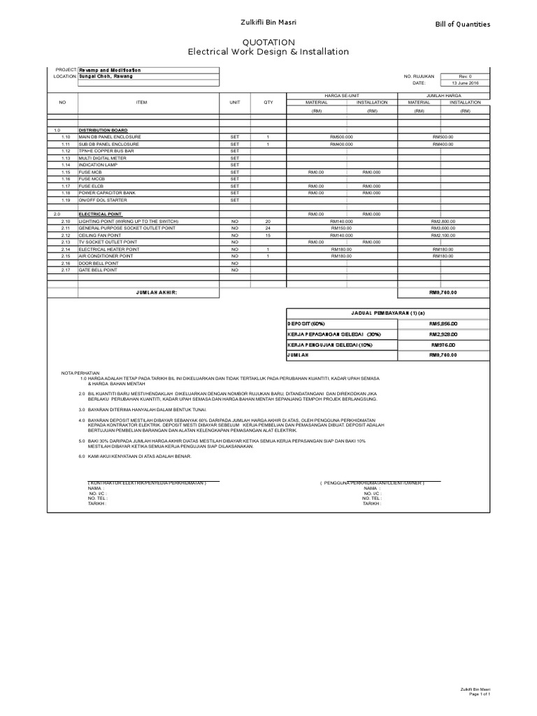 Electrical Bill of Quantities Template | PDF | Wire | Manufactured Goods