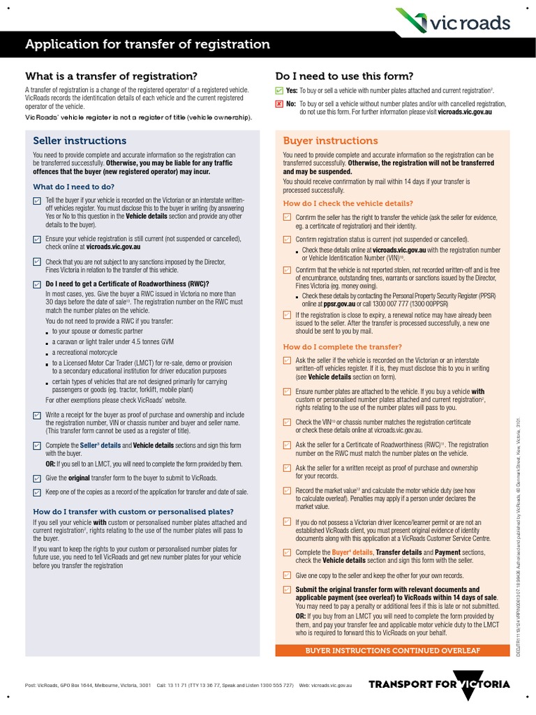 VicRoads Vehicle Registration Transfer Guide | PDF | Vehicle ...