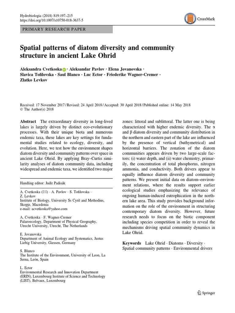 Spatial Patterns of Diatom Diversity and Community Structure in Ancient ...