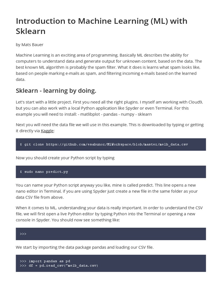 Introduction To Machine Learning (ML) With Sklearn | Download Free PDF ...