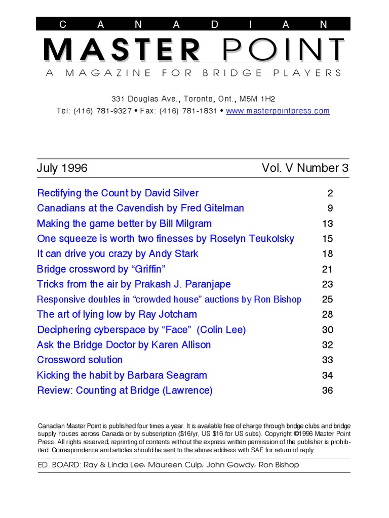Master Point | PDF | Contract Bridge | Whist Family Of Card Games