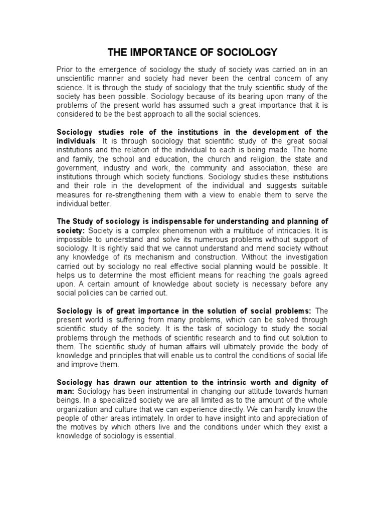 Significance of Sociology in Society | PDF | Sociology | Institution